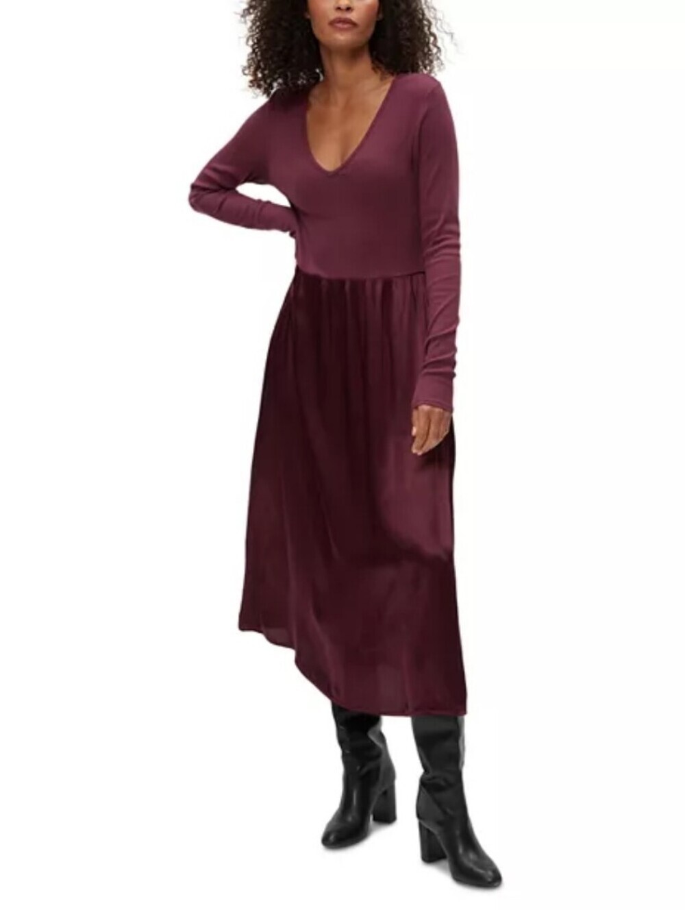 Michael Stars Sutton V-Neck Mixed Media Midi Dress Beetroot Medium NWT